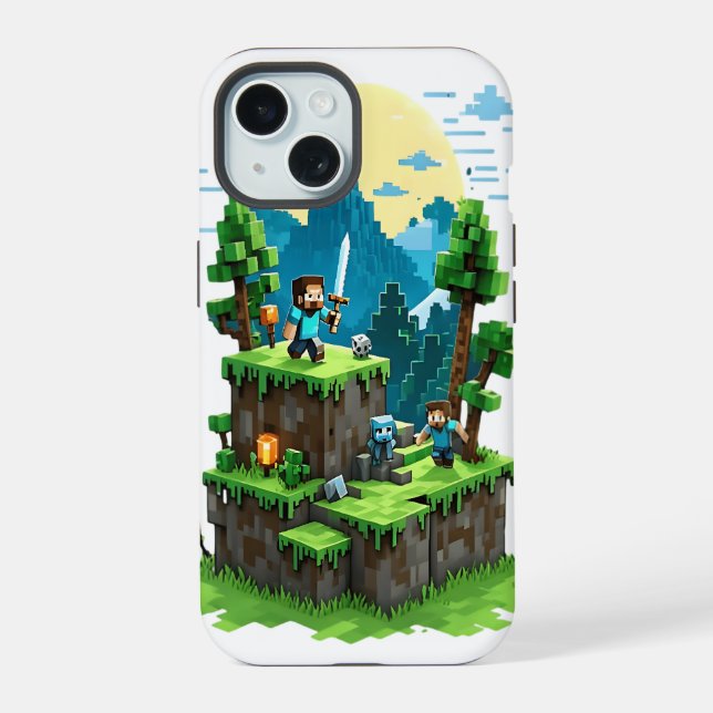 Capa para iPhone 15 BlockQuest Adventures – Pixel  (Verso)