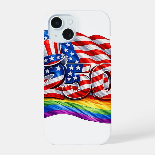 Capa para iPhone 15 da Bandeira do Orgulho America (Verso)