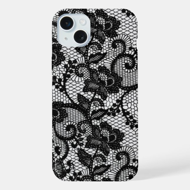 Capa para iPhone 15 Plus com Renda Preta Floral (Verso)