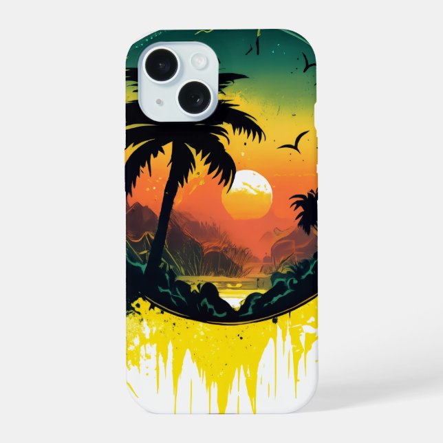 Capa para iPhone 15 Pôr do Sol na Praia (Verso)