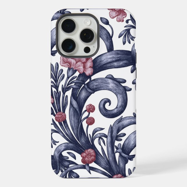 Capa para iPhone 15 Pro Max Art Nouveau Azul Rosa (Verso)