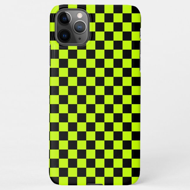 Capa Para iPhone Acid green black checkerboard pattern (Verso)