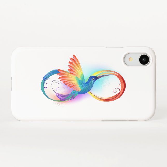 Capa Para iPhone Arco-íris Hummingbird com símbolo Infinito (Verso Horizontal)