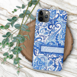 Capa Para iPhone Arte de Paisley Branco Azul-Claro-Claro-Personaliz