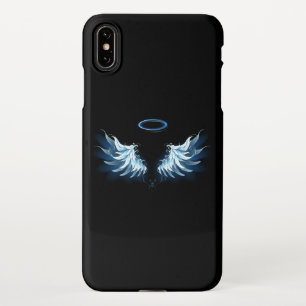 Capa Para iPhone Asas Anjos Azuis Brilhantes em fundo preto