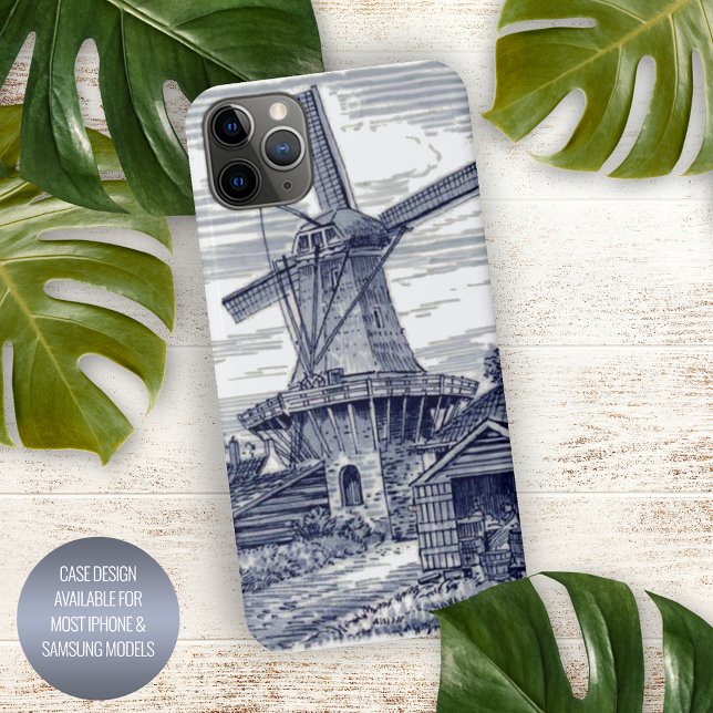 Capa Para iPhone Azul-escuro Antique Delft Azul, Moinho de vento Ho (Criador carregado)