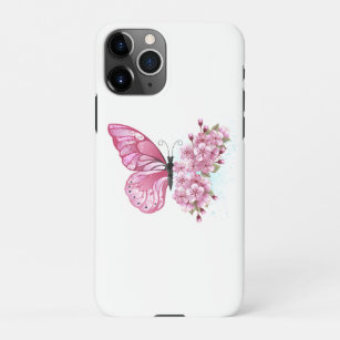 Capa Para iPhone Borboleta Flor com Sakura Rosa