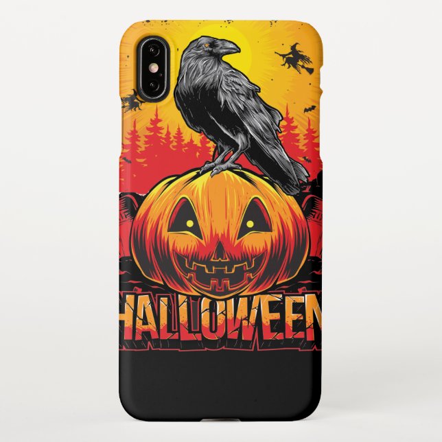 Capa Para iPhone Cabeça de Abóbora do Halloween com Corvo (Verso)