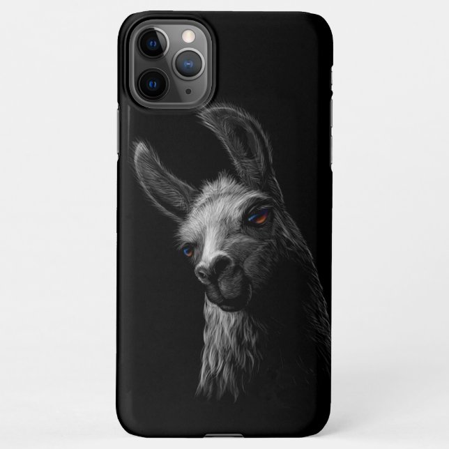 Capa Para iPhone Cabeça de Retrato Llama Fofa com Fundo Preto (Verso)