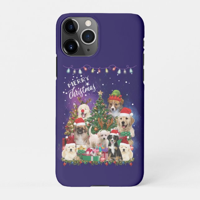 Capa Para iPhone Cães Feliz Natal Luz (Verso)