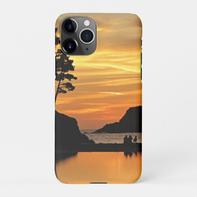 Capa Para iPhone Casal e Cão Orange Beach Sunset California Coast (Verso)