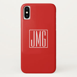 Capa Para iPhone Da Case-Mate 3 iniciais Monograma   Vermelho e Branco (ou cor d