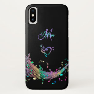 Capa Para iPhone Da Case-Mate A música colorida nota o monograma do coração d