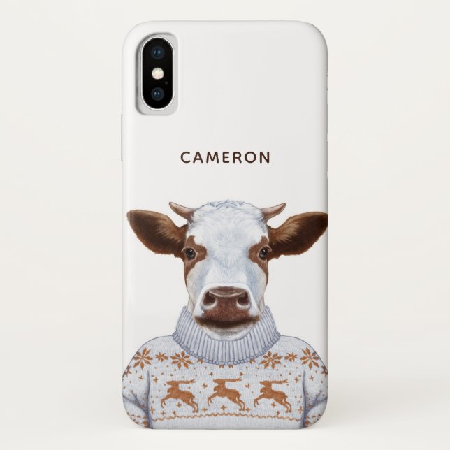 Capa Para iPhone, Case-Mate A vaca da camisola do Natal | adiciona seu nome (Verso)