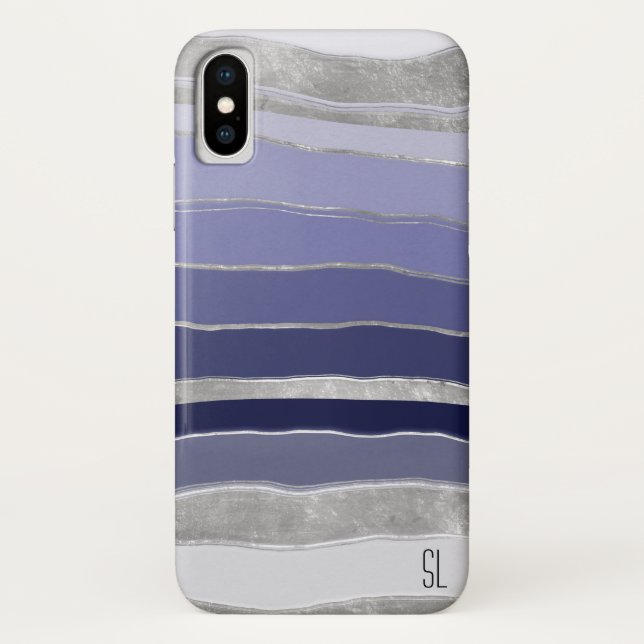 Capa Para iPhone, Case-Mate Abstrato Azul e Prata Personalizados (Verso)