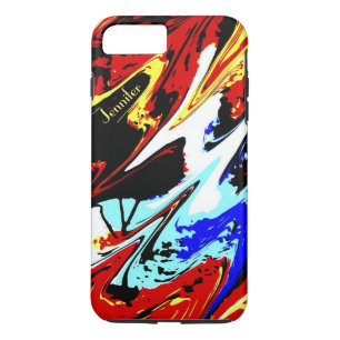 Capa iPhone 8 Plus/7 Plus Abstrato colorido, nome personalizado, azul vermel