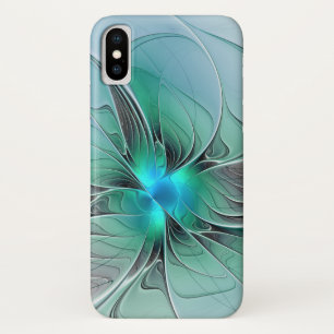 Capa Para iPhone X Abstrato com Arte Fractal Azul, Moderna