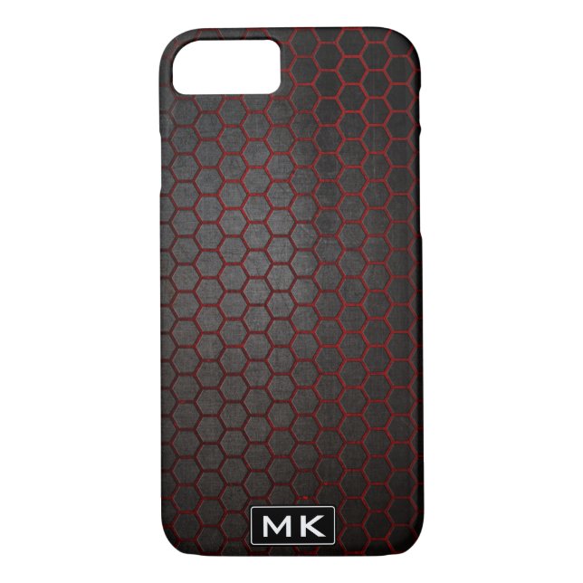 Capa Para iPhone, Case-Mate Abstrato de Honeycomb, preto e vermelho, monograma (Verso)