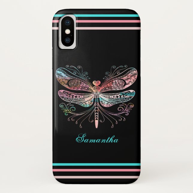Capa Para iPhone, Case-Mate Abstrato Dragonfly Pastel Preto (Verso)