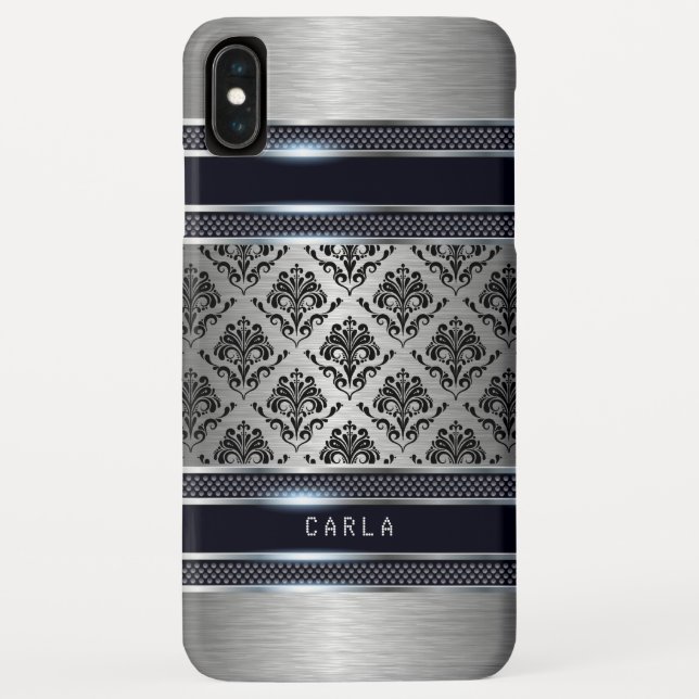 Capa Para iPhone, Case-Mate Acentos de Damascos Pretos de cinza Leve Metálica (Verso)