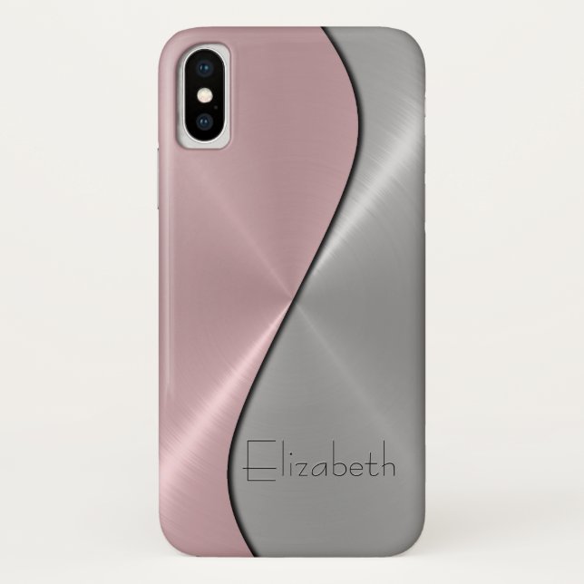 Capa Para iPhone, Case-Mate Aço inoxidável, prata e rosa (Verso)