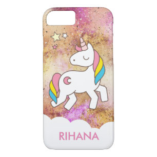 Capa iPhone 8/ 7 Adicionar seu nome Cute Magical Unicorn Personaliz