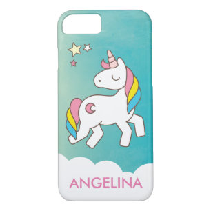 Capa iPhone 8/ 7 Adicionar seu nome Cute Magical Unicorn Personaliz