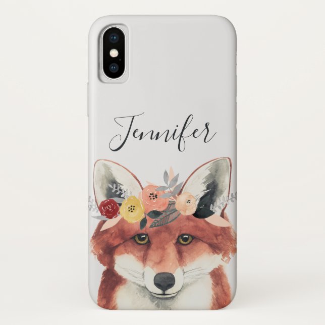Capa Para iPhone, Case-Mate Adicione seu nome | Floresta da Coroa Flor Fox (Verso)
