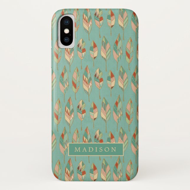 Capa Para iPhone, Case-Mate Adicione seu nome | Padrão De Penas De Aquarela (Verso)