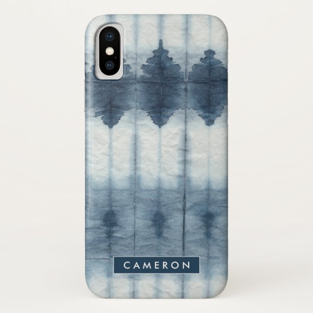 Capa Para iPhone, Case-Mate Adicione seu nome | Shibori Indigio Impressão (Verso)