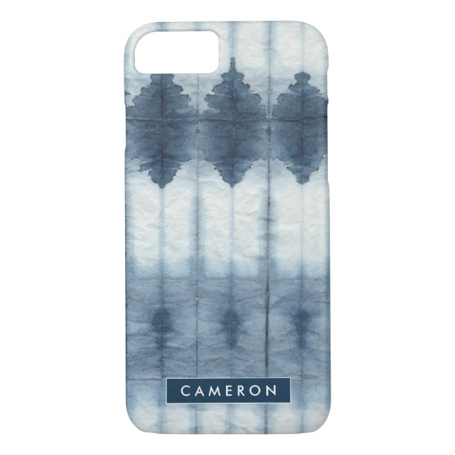 Capa Para iPhone, Case-Mate Adicione seu nome | Shibori Indigio Impressão (Verso)