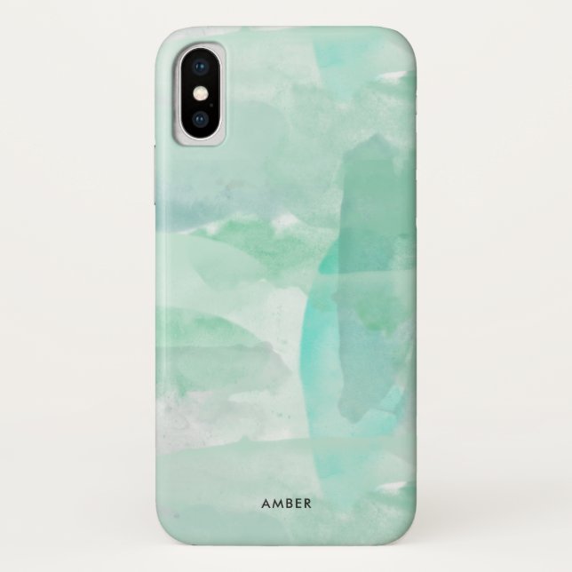 Capa Para iPhone, Case-Mate Aguarela verde de Seafoam - adicione seu nome (Verso)