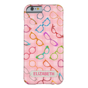 Capa Barely There Para iPhone 6 Aióculos Retro Hipster Moderno Nome Gingham Rosa