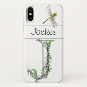 Capa Para iPhone Da Case-Mate alfabeto elegante J Lavanda Eucalyptus Dragonfly