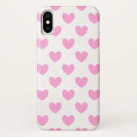 Algodão Candy Polka cor-de-rosa com corações branc