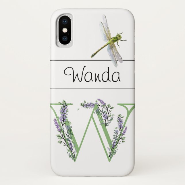 Capa Para iPhone, Case-Mate Alphabet - Letra W Lavanda Eucalyptus Dragonfly (Verso)