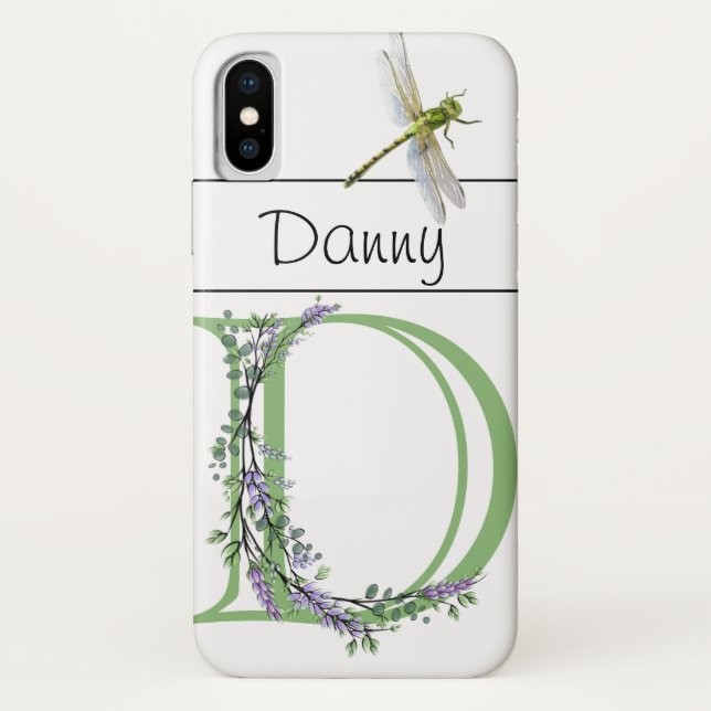 Capa Para iPhone, Case-Mate Alphabet letter D Lavanda Eucalyptus Dragonfly (Verso)