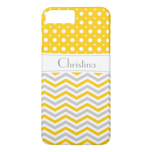 Capa Para iPhone, Case-Mate Amarelo moderno, cinza, divisa branca e bolinhas (Verso)