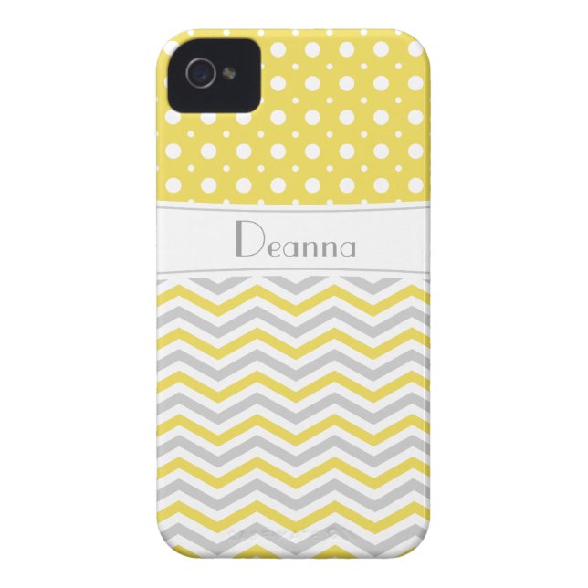 Capa Para iPhone, Case-Mate Amarelo moderno, cinza, divisa branca e bolinhas (Traseira)