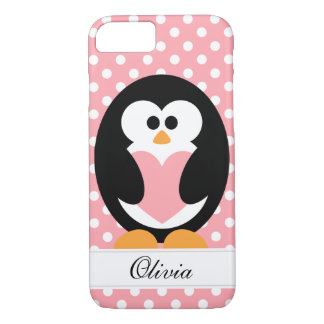 Capa iPhone 8/ 7 Amor cor-de-rosa do pinguim