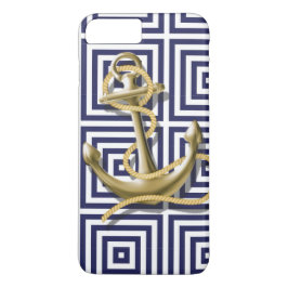 Capa iPhone 8 Plus/7 Plus âncora náutica do teste padrão formal do marinho
