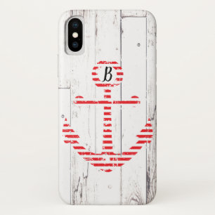 Capa Para iPhone Da Case-Mate Âncora Náutica Listras Vermelhas Branco Madeira