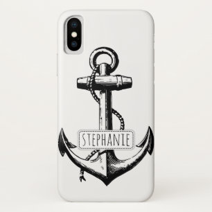 Capa Para iPhone Da Case-Mate Âncora preta, branca vintage e nome náutico