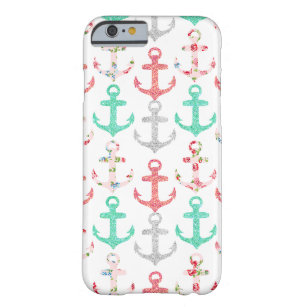 Capa Barely There Para iPhone 6 Âncoras náuticas florais do brilho feminino do