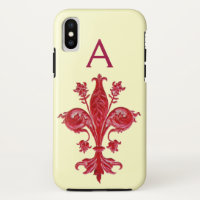 ANTIQUANTO FLORENTINA RED LILY, FLEUR DE LIS, Mono
