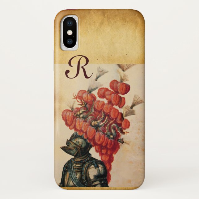 CAPA PARA iPhone, Case-Mate  ANTIQUE KNIGHT HELMET, DRAGÕES E PENAS VERMELHAS (Verso)