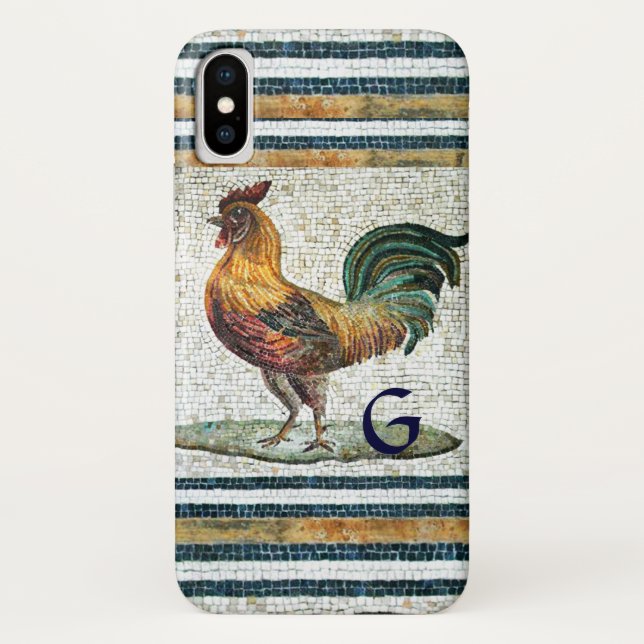 CAPA PARA iPhone, Case-Mate  ANTIQUE ROMAN MOSAICS/ROOSTER MONOGRAM (Verso)