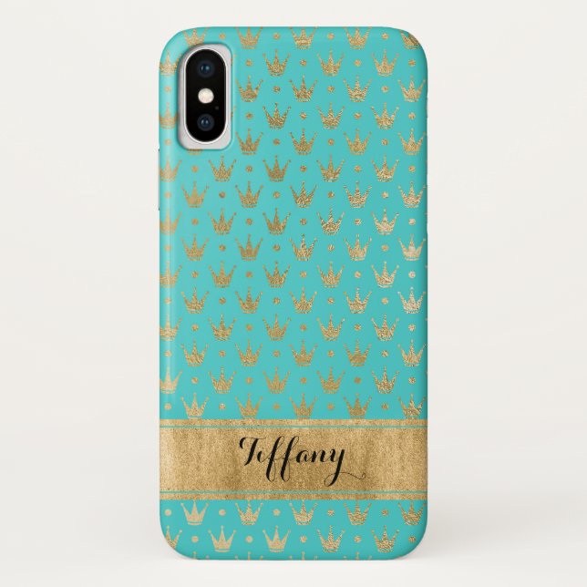 Capa Para iPhone, Case-Mate Aqua, Dourada Crowns Case-Mate iPhone X Case (Verso)