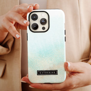 Capa Para iPhone Da Case-Mate Aqua e Dourado nome personalizado da praia em aqua