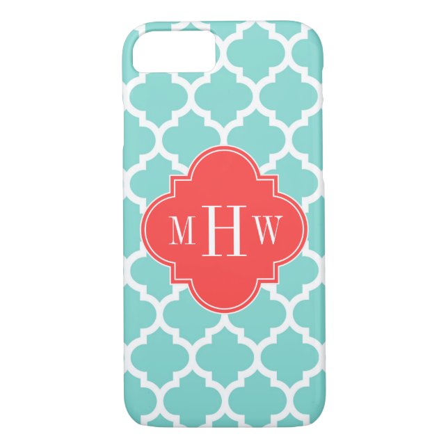 Capa Para iPhone, Case-Mate Aqua Marroquino #5 Coral Red 3 Monograma Inicial (Verso)
